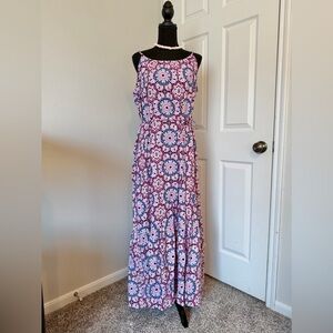 LOFT Geometric Floral Maxi Dress in Pink and Blue
